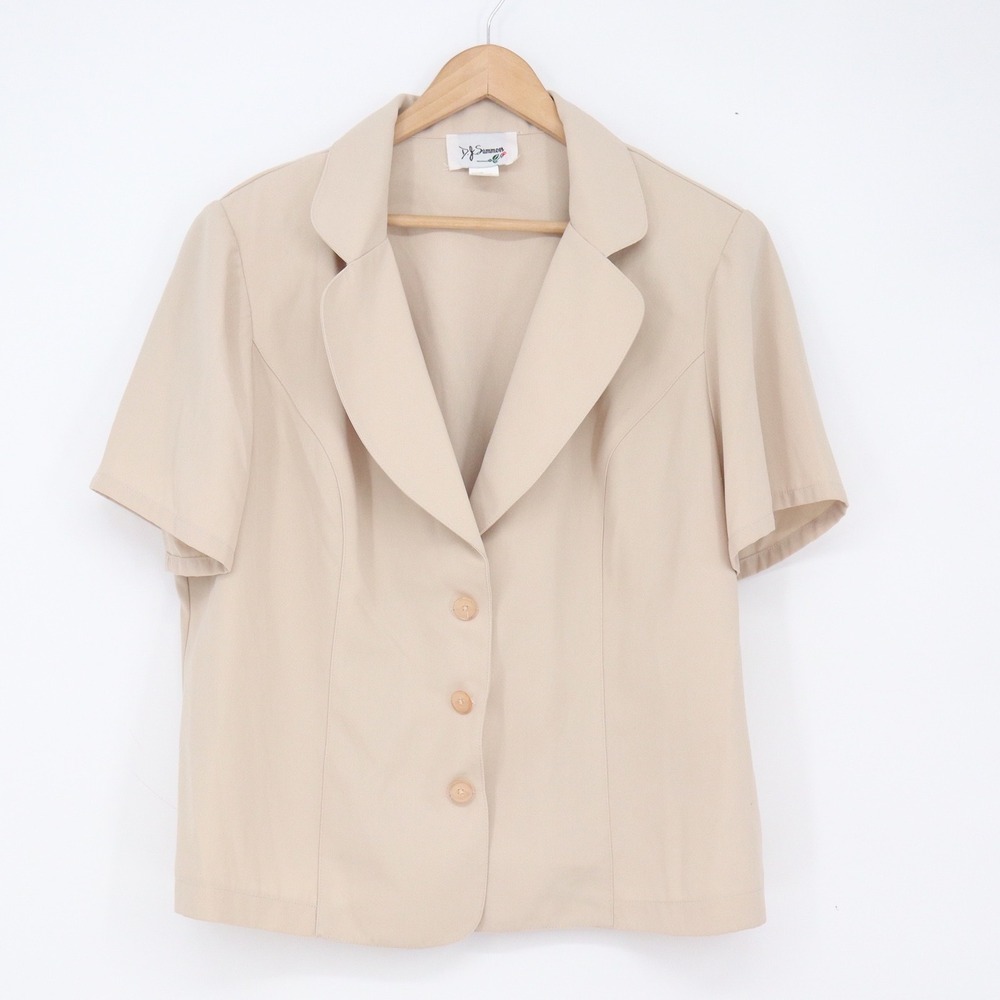 D.J. Summers Blazer Womens 18W Beige Short Sleeve Button-down Excellent